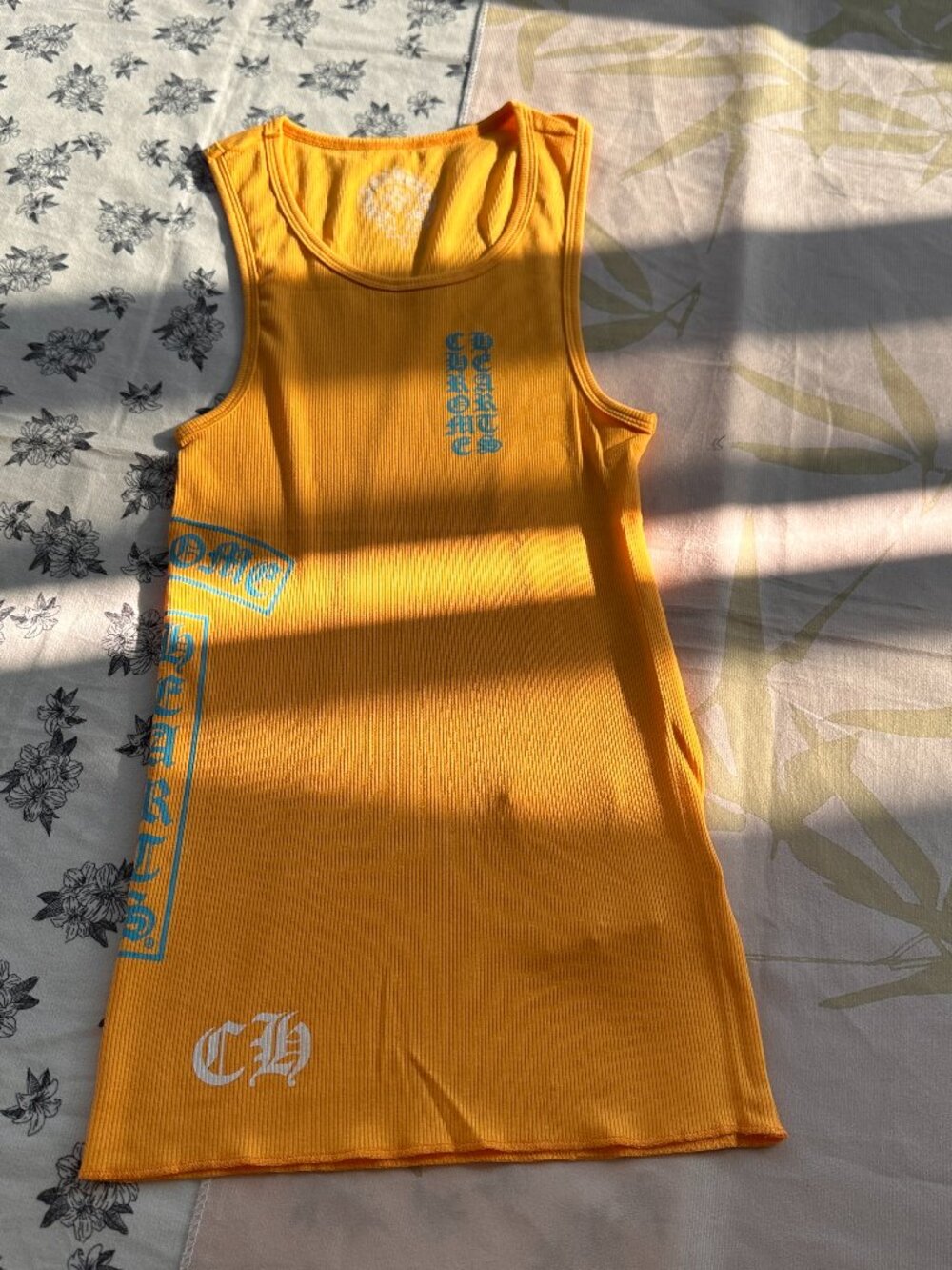 Chrome Hearts Sanskrit Print Ribbed Tank Top (Yellow)